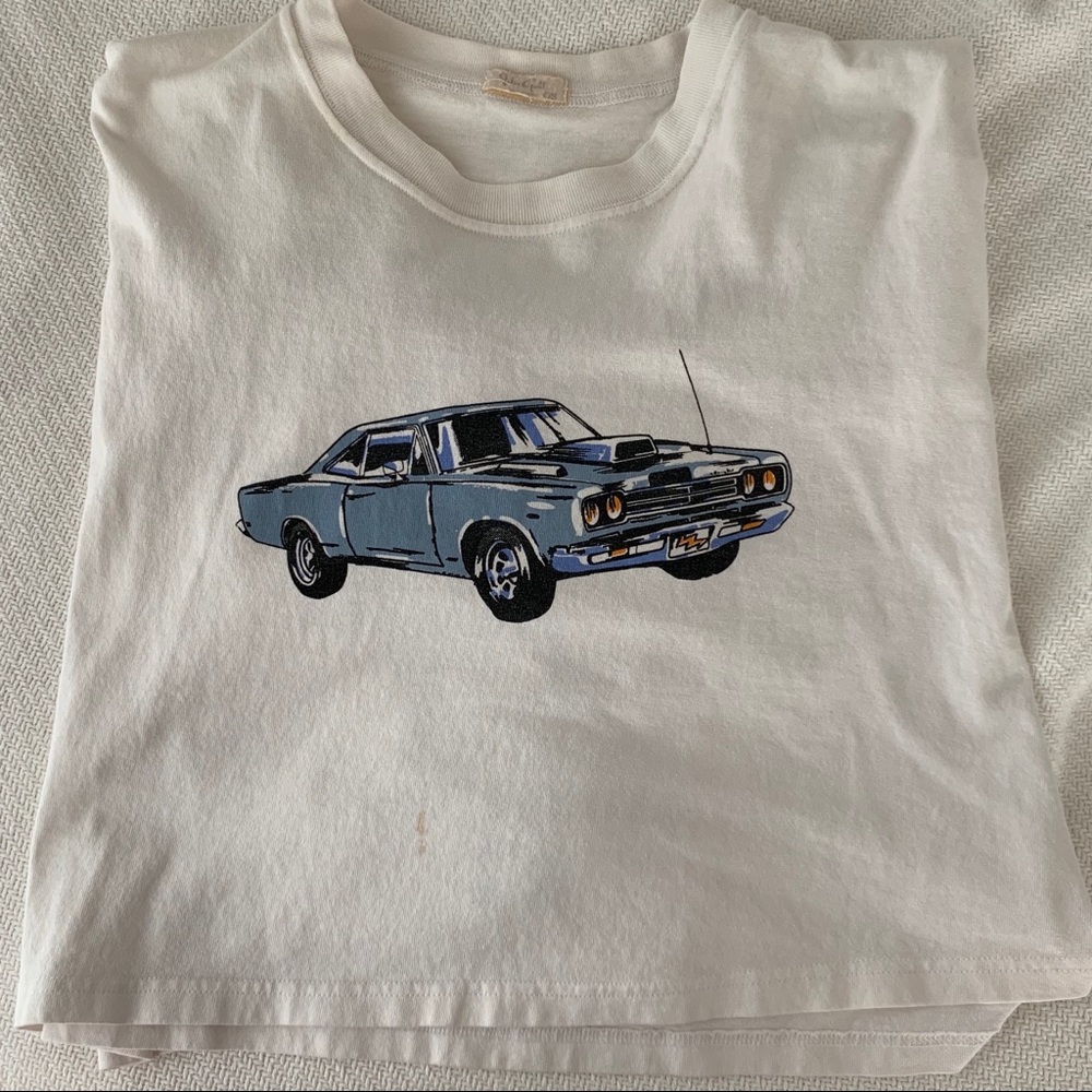 brandy melville car shirt, long sleeve crop top